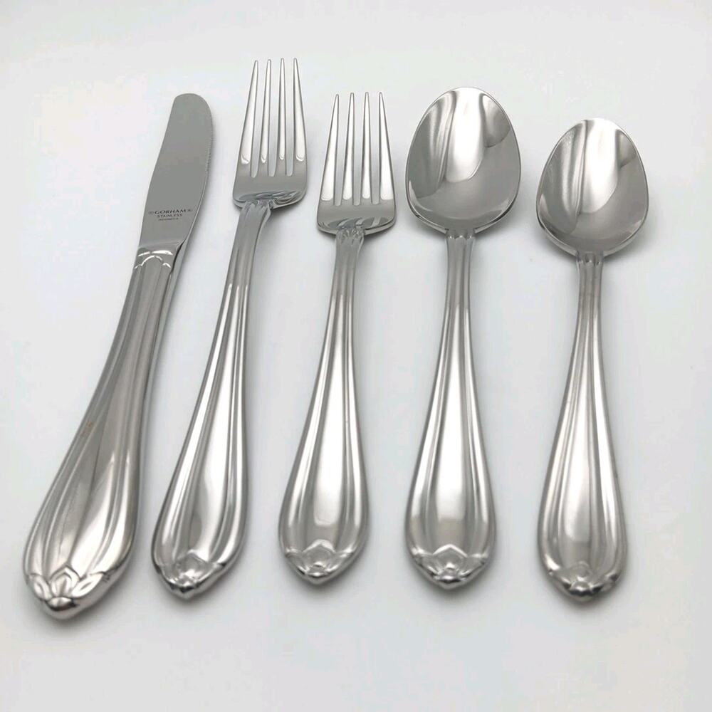 Gorham Larkwood 5 Piece Place Set Stainless Flatware Indonesia New Old Stock VTG